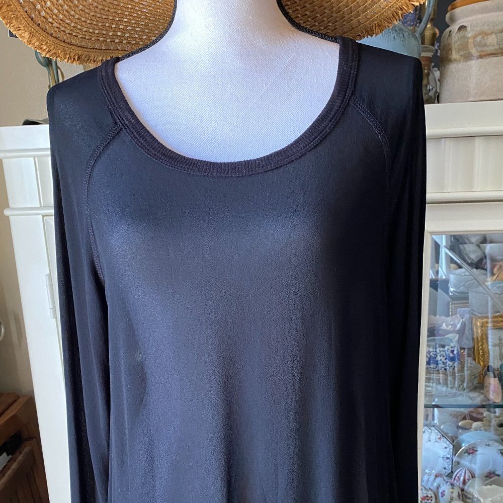 Wilt womens solid black long sleeve sheer crepe top~S